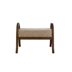 French Vintage Ash Wood Footstool with Curved Frame and Upholstered Seat
