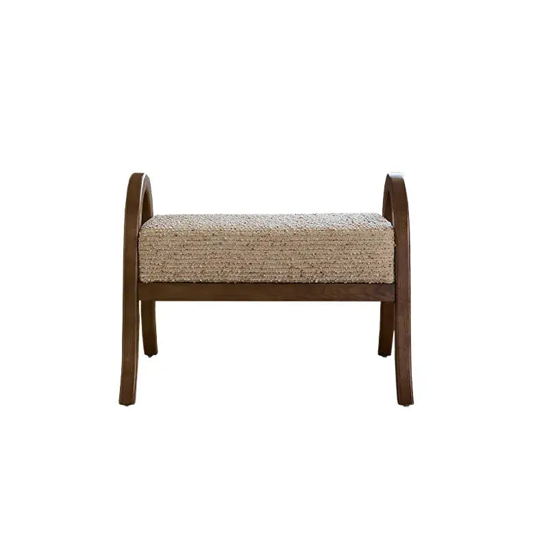 French Vintage Ash Wood Footstool with Curved Frame and Upholstered Seat