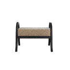 French Vintage Ash Wood Footstool with Curved Frame and Upholstered Seat
