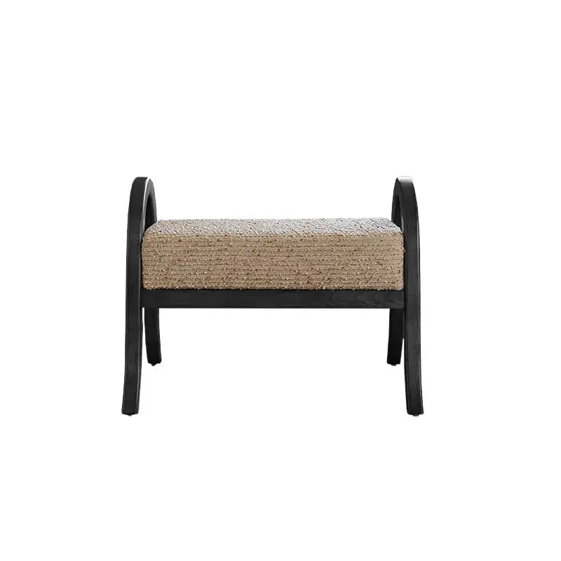 French Vintage Ash Wood Footstool with Curved Frame and Upholstered Seat