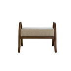 French Vintage Ash Wood Footstool with Curved Frame and Upholstered Seat