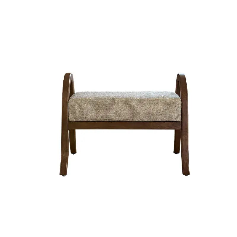 French Vintage Ash Wood Footstool with Curved Frame and Upholstered Seat