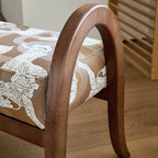 French Vintage Ash Wood Footstool with Curved Frame and Upholstered Seat