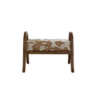 French Vintage Ash Wood Footstool with Curved Frame and Upholstered Seat