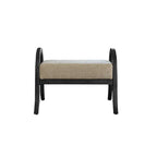 French Vintage Ash Wood Footstool with Curved Frame and Upholstered Seat