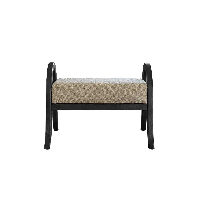 French Vintage Ash Wood Footstool with Curved Frame and Upholstered Seat