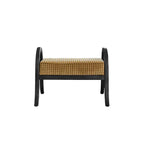French Vintage Ash Wood Footstool with Curved Frame and Upholstered Seat