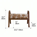 French Vintage Ash Wood Footstool with Curved Frame and Upholstered Seat Dimensions