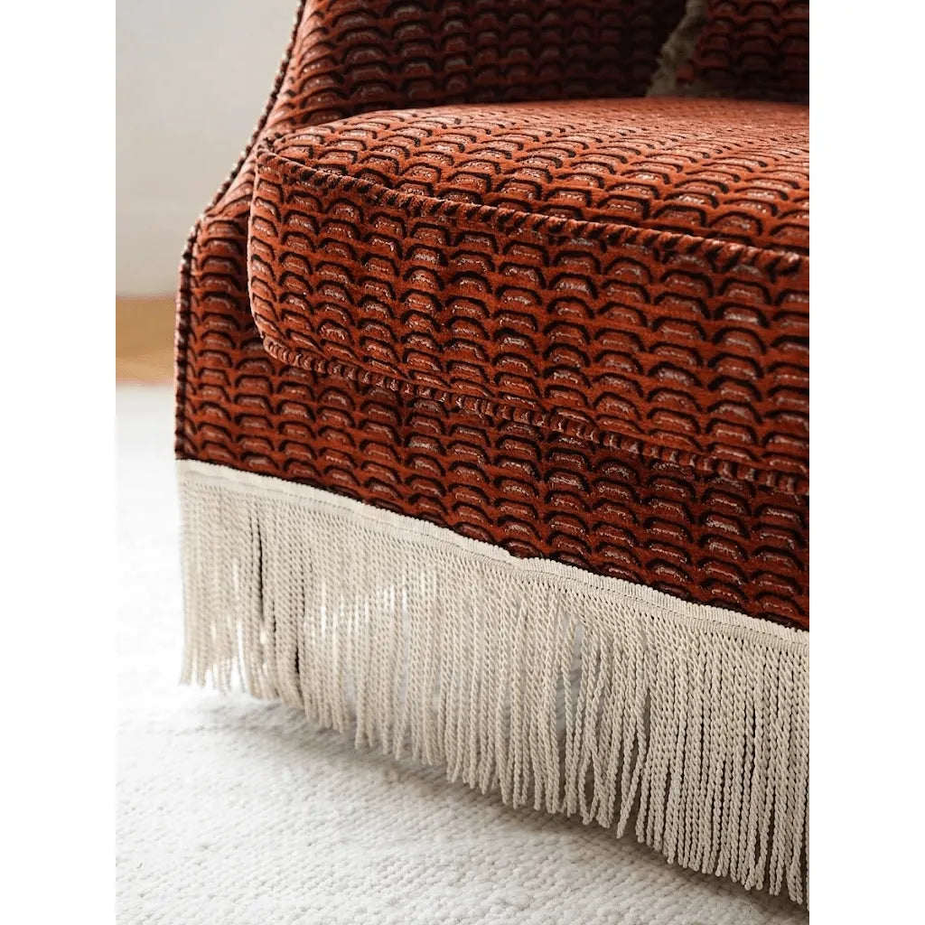 French Vintage Fringe Chair with Woven Texture and Cocooned Lounge Comfort