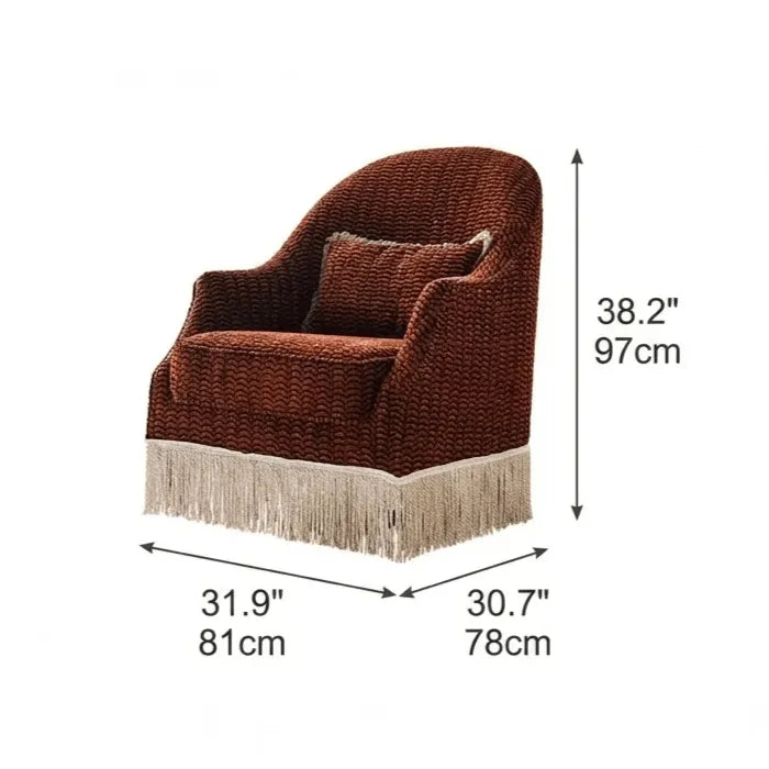French Vintage Fringe Chair with Woven Texture and Cocooned Lounge Comfort Dimensions