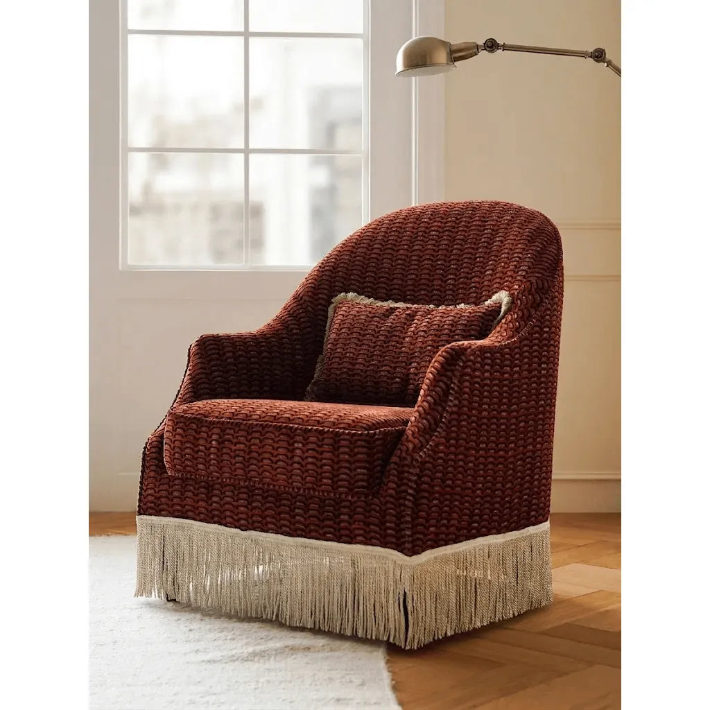 French Vintage Fringe Chair with Woven Texture and Cocooned Lounge Comfort Main Product Image Main image