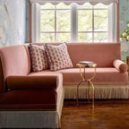 French Vintage Fringe Chaise Lounge With Wraparound Back and Washable Linen Blend