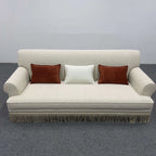French Vintage Fringe Sofa Series in Cream Sherpa With Wraparound Form