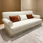 French Vintage Fringe Sofa Series in Cream Sherpa With Wraparound Form Main Product Image