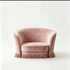 French Vintage Fringe Sofa with Sculptural Curved Silhouette and Plush Upholstery