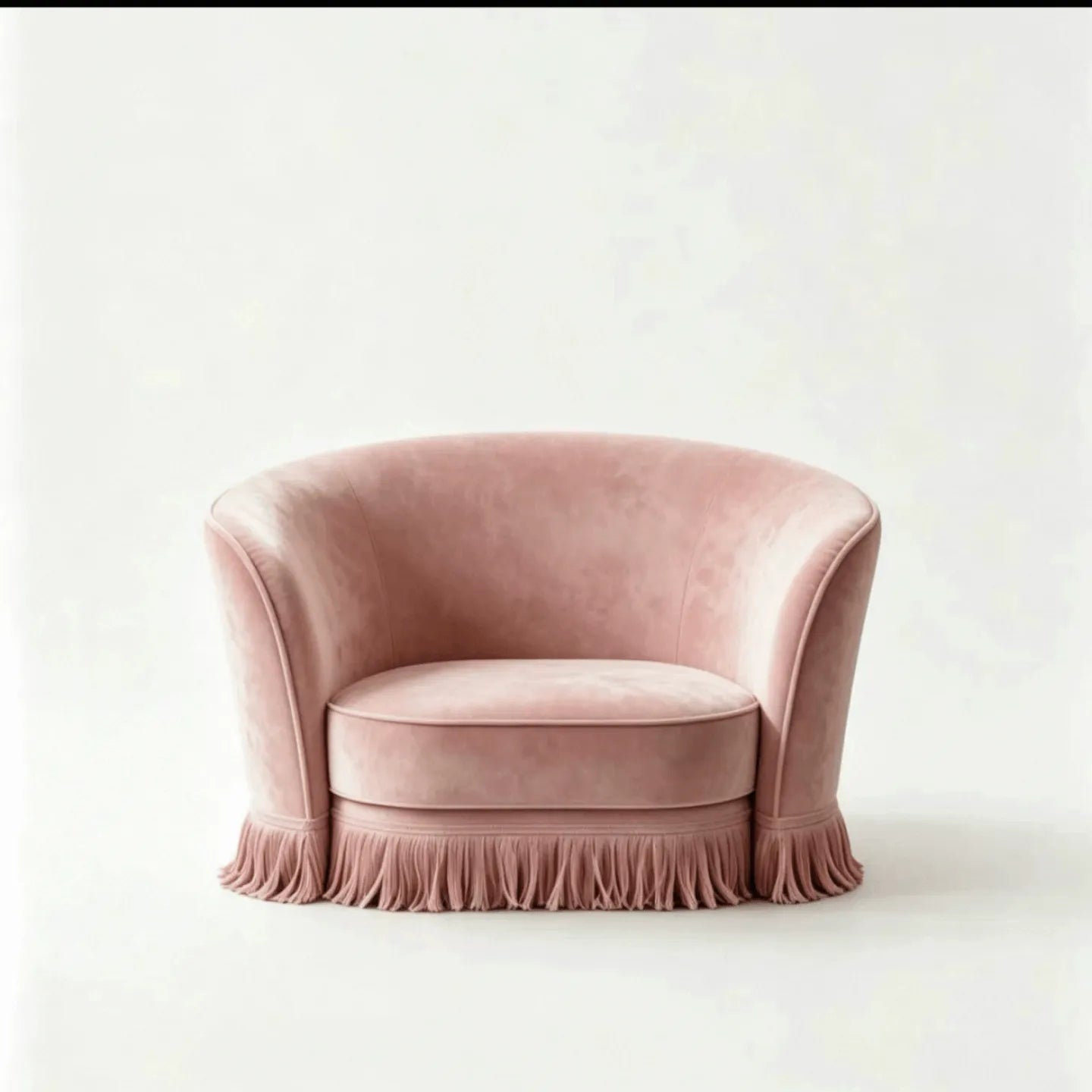 French Vintage Fringe Sofa with Sculptural Curved Silhouette and Plush Upholstery