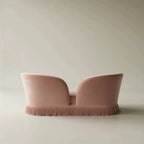 French Vintage Fringe Sofa with Sculptural Curved Silhouette and Plush Upholstery