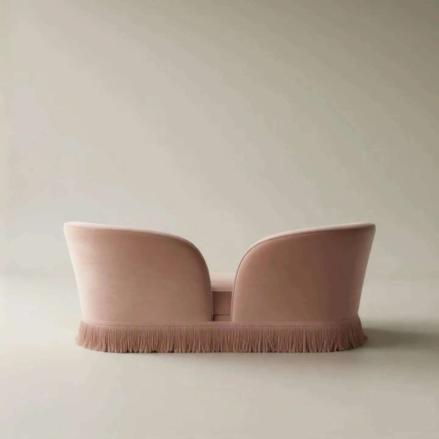 French Vintage Fringe Sofa with Sculptural Curved Silhouette and Plush Upholstery