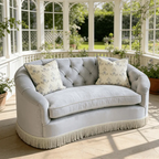 French Vintage Fringe Sofa with Tufted Velvet Curves for Living Room