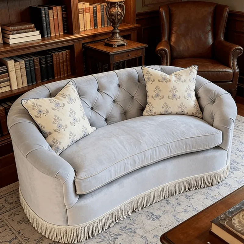 French Vintage Fringe Sofa with Tufted Velvet Curves for Living Room Secondary image