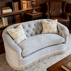 French Vintage Fringe Sofa with Tufted Velvet Curves for Living Room