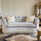 French Vintage Fringe Sofa with Tufted Velvet Curves for Living Room