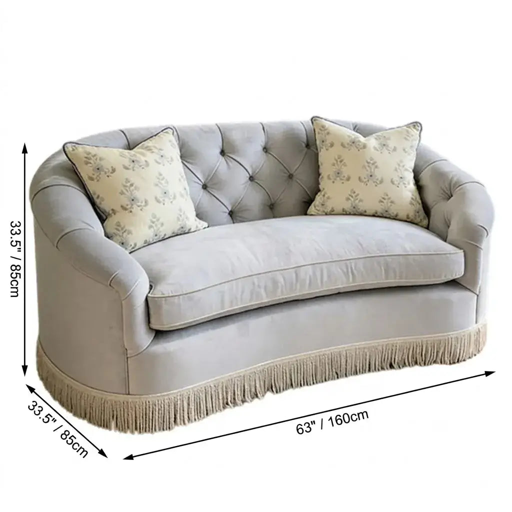 French Vintage Fringe Sofa with Tufted Velvet Curves for Living Room Dimensions