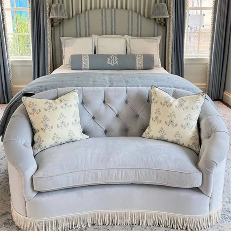 French Vintage Fringe Sofa with Tufted Velvet Curves for Living Room Main Product Image
