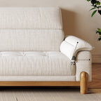 French Vintage Green Sofa with Solid Ash Wood Frame