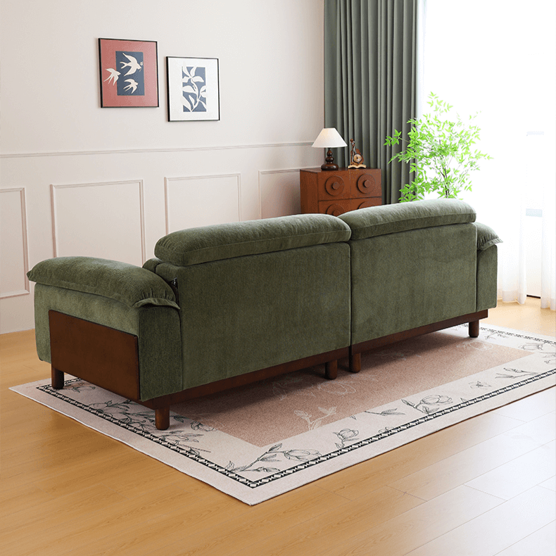 French Vintage Green Sofa with Solid Ash Wood Frame