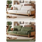 French Vintage Green Sofa with Solid Ash Wood Frame