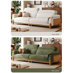 French Vintage Green Sofa with Solid Ash Wood Frame