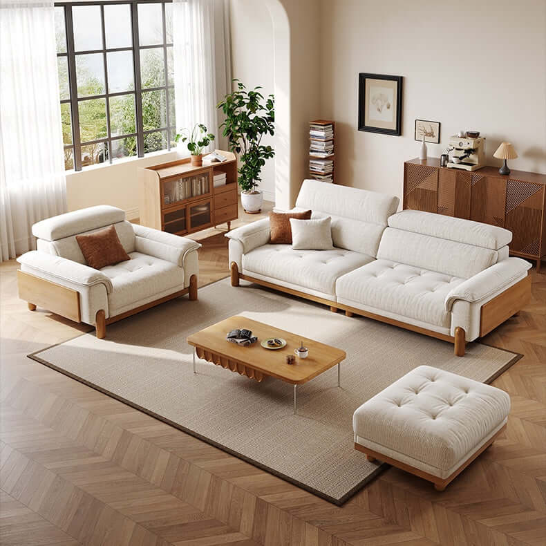 French Vintage Green Sofa with Solid Ash Wood Frame