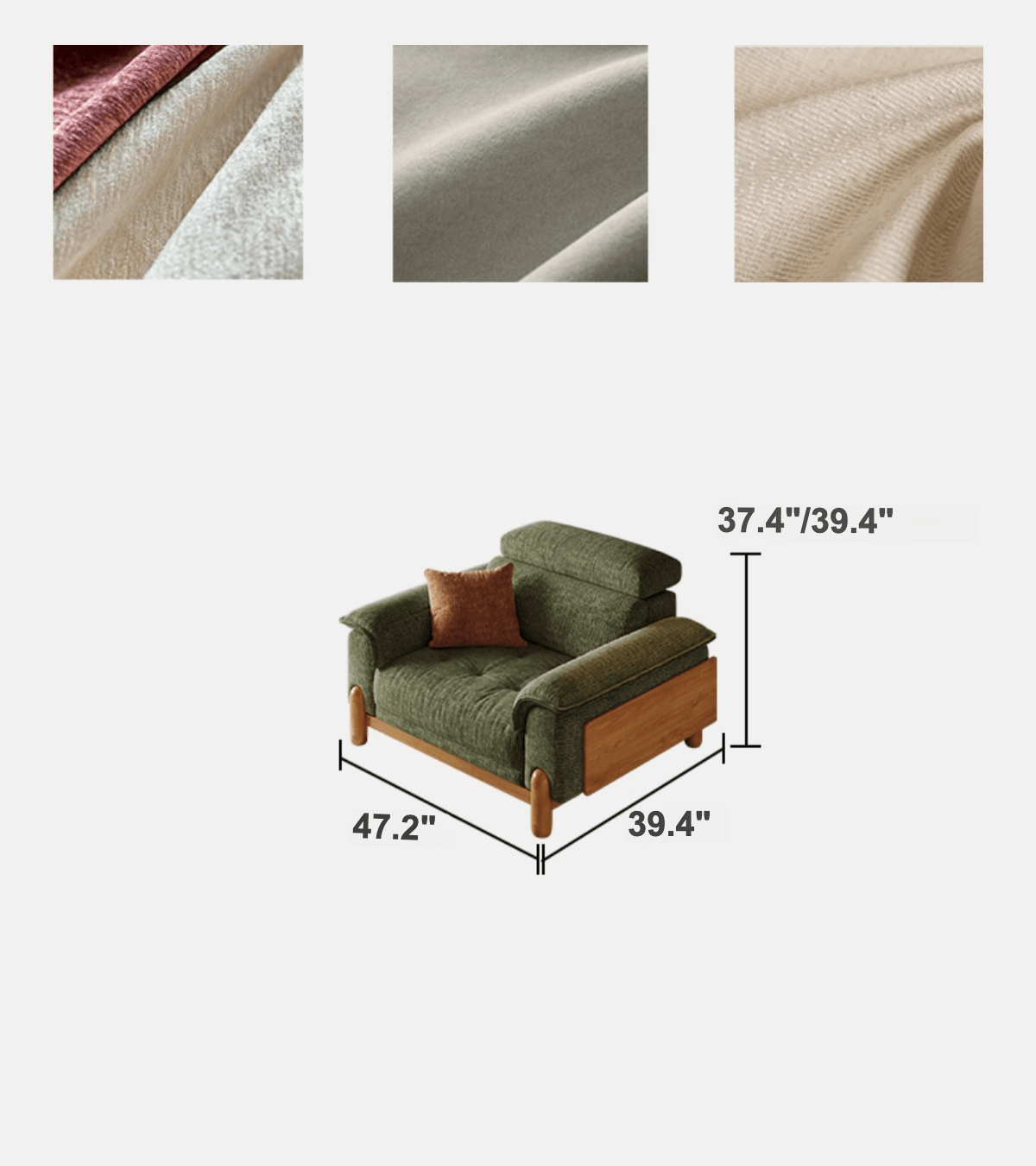 French Vintage Green Sofa with Solid Ash Wood Frame