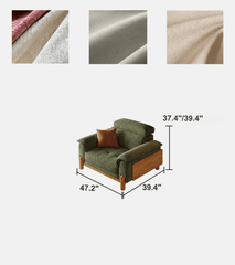 French Vintage Green Sofa with Solid Ash Wood Frame