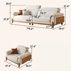 French Vintage Green Sofa with Solid Ash Wood Frame Dimensions