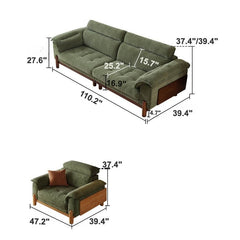 French Vintage Green Sofa with Solid Ash Wood Frame Dimensions