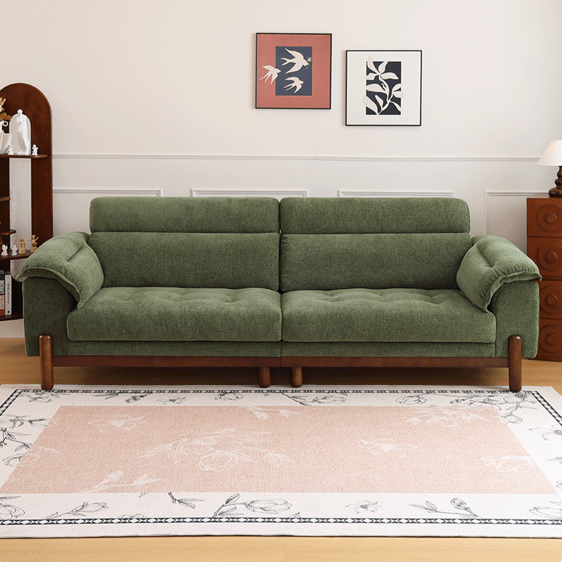 French Vintage Green Sofa with Solid Ash Wood Frame Main Product Image