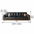 French Vintage Leather Sofa with Tufted Back, Rolled Arms and Wood Base