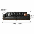 French Vintage Leather Sofa with Tufted Back, Rolled Arms and Wood Base