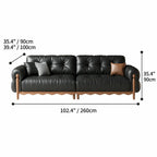 French Vintage Leather Sofa with Tufted Back, Rolled Arms and Wood Base