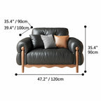 French Vintage Leather Sofa with Tufted Back, Rolled Arms and Wood Base