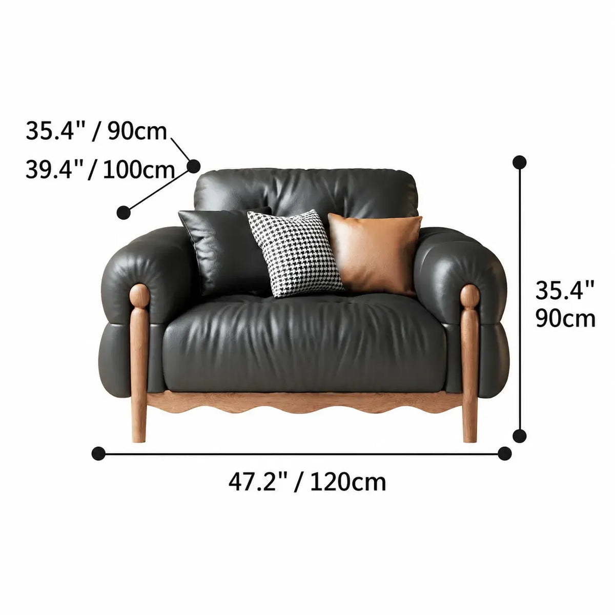 French Vintage Leather Sofa with Tufted Back, Rolled Arms and Wood Base