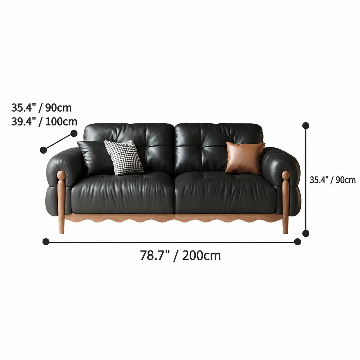 French Vintage Leather Sofa with Tufted Back, Rolled Arms and Wood Base
