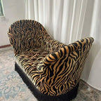 French Vintage Leopard Print Sofa with Tufted Velvet and Curved Arms