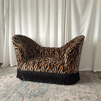 French Vintage Leopard Print Sofa with Tufted Velvet and Curved Arms
