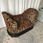 French Vintage Leopard Print Sofa with Tufted Velvet and Curved Arms