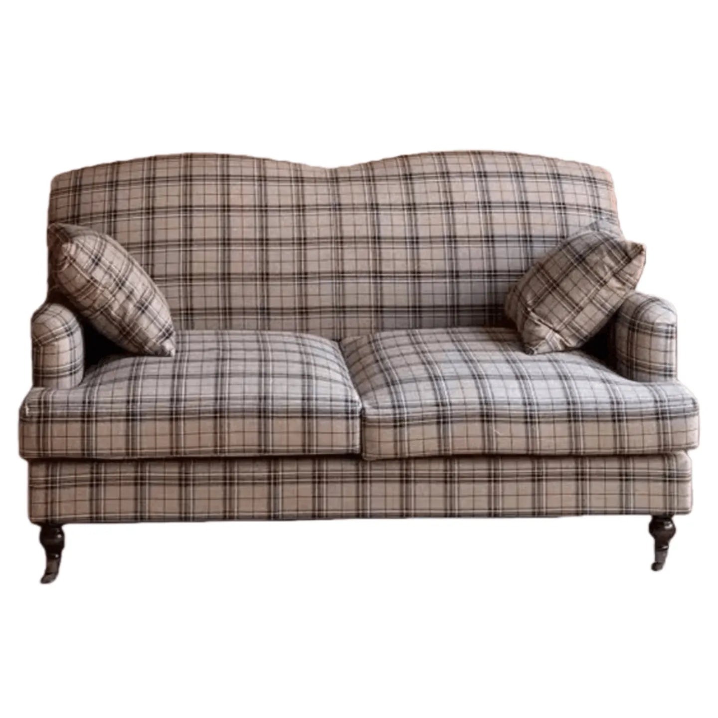 French Vintage Plaid Sofa With Rolled Arms and Soft Curved Silhouette Hauptbild