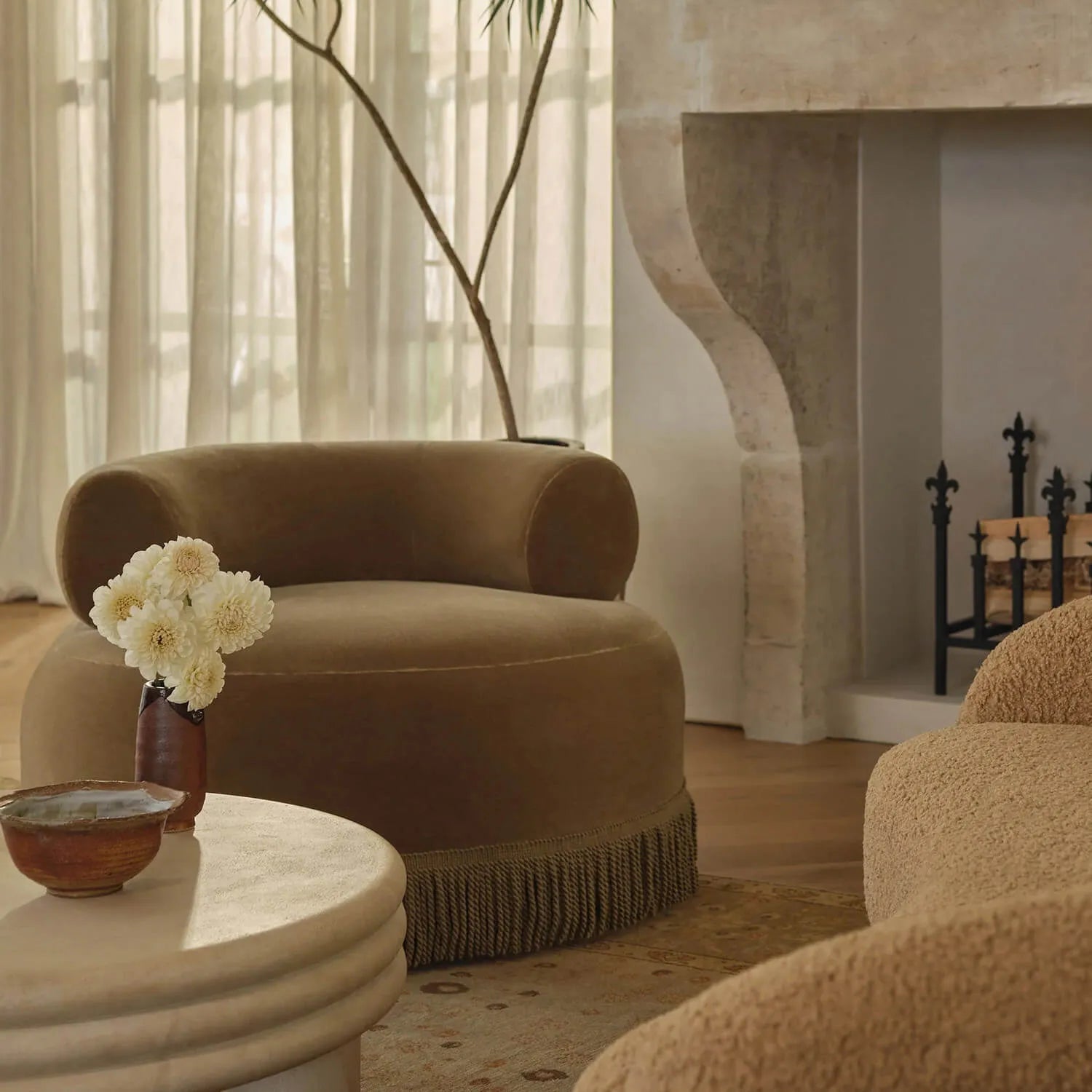 French Vintage Round Sofa Lounge Chair With Fringed Detail Secondary image
