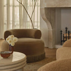 French Vintage Round Sofa Lounge Chair With Fringed Detail